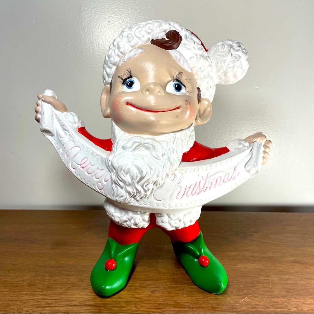 Vintage 70's Atlantic Mold Ceramic Santa Boy Big Eyes Merry Christmas!